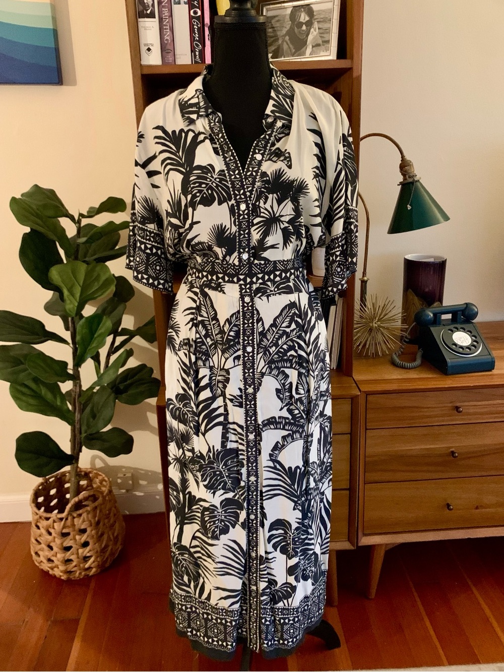 Velvet by Graham & Spencer Black and White Button Down Botanical Maxi Dress